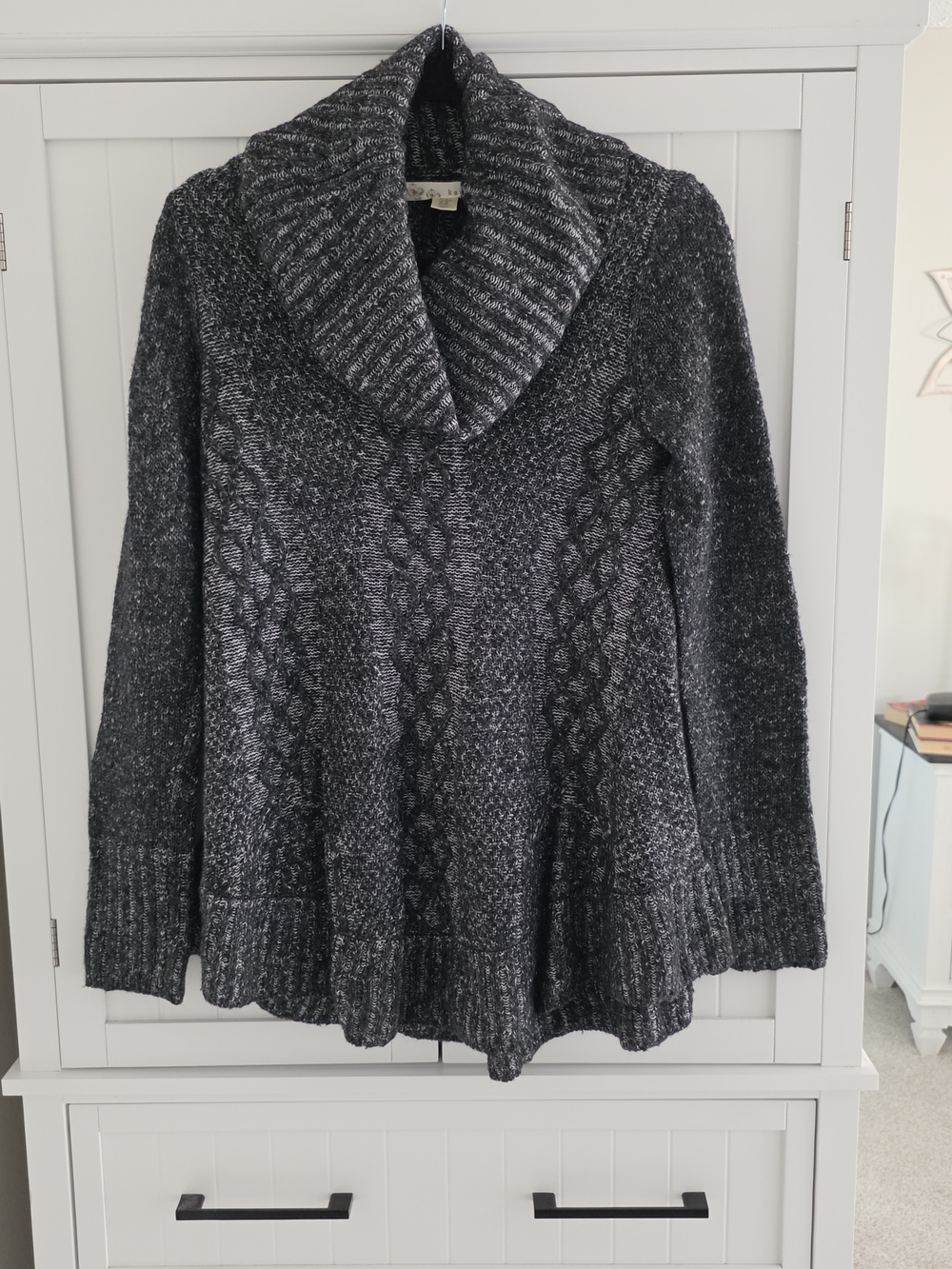 Kaisely Charcoal Marled Cable Cowl Neck Sweater